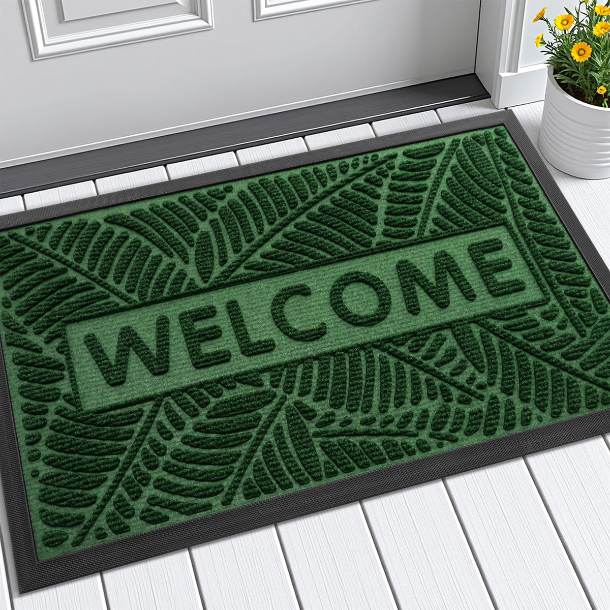 Smiry felpudo frontal mostrando diseño "WELCOME" y bienvenida duradera