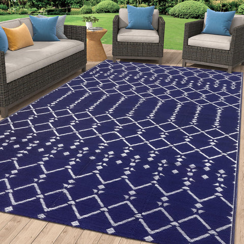 Smiry alfombra frontal con diseño boho navy mostrando acabado resistente