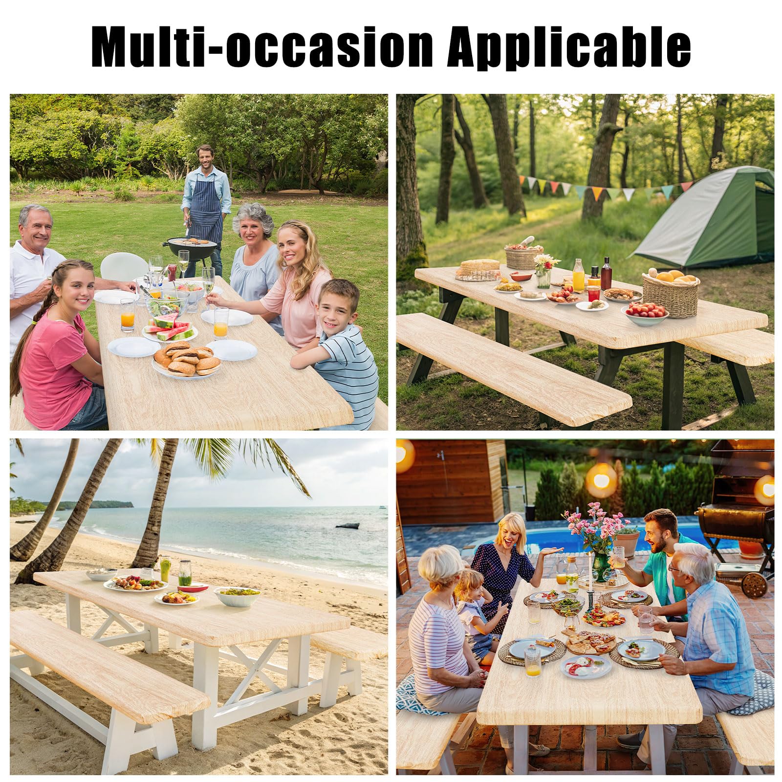 Smiry mesa cubierta en un camping demostrando protección impermeable