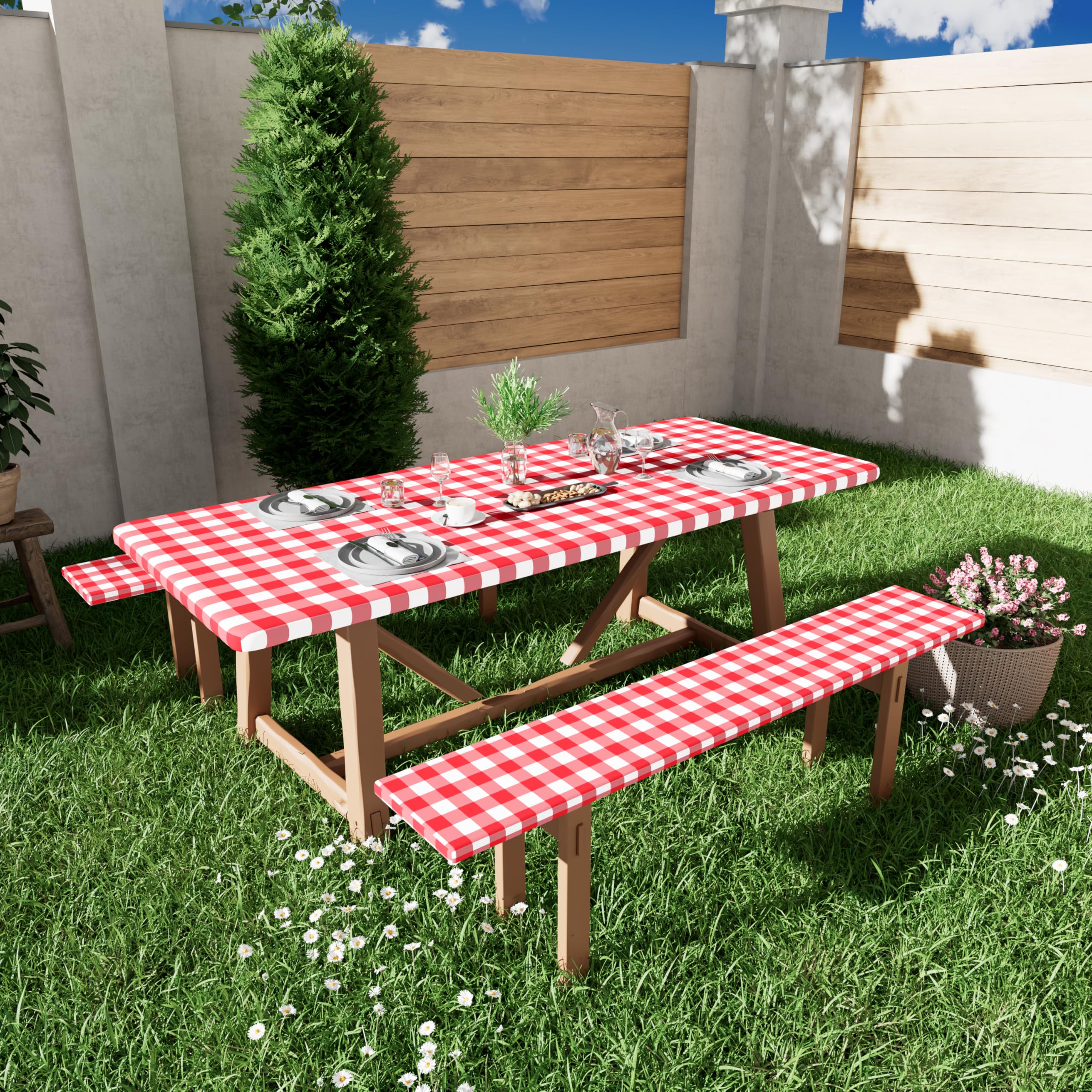 Smiry mesa puesta en picnic que añade estilo buffalo plaid acogedor