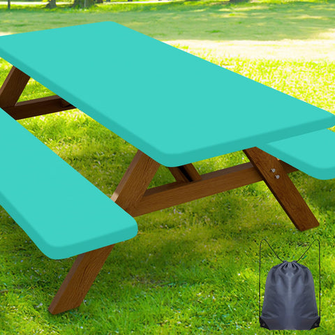 Smiry vista frontal del mantel en teal protegiendo mesa, fácil colocación