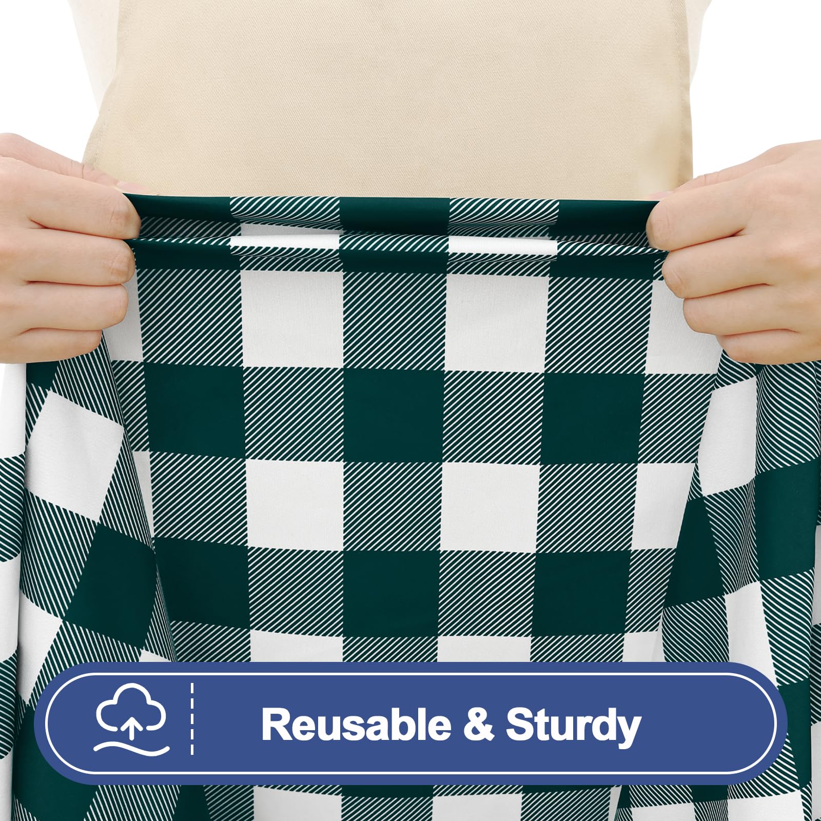 Smiry mesa con funda en picnic mostrando estilo buffalo plaid y convivencia