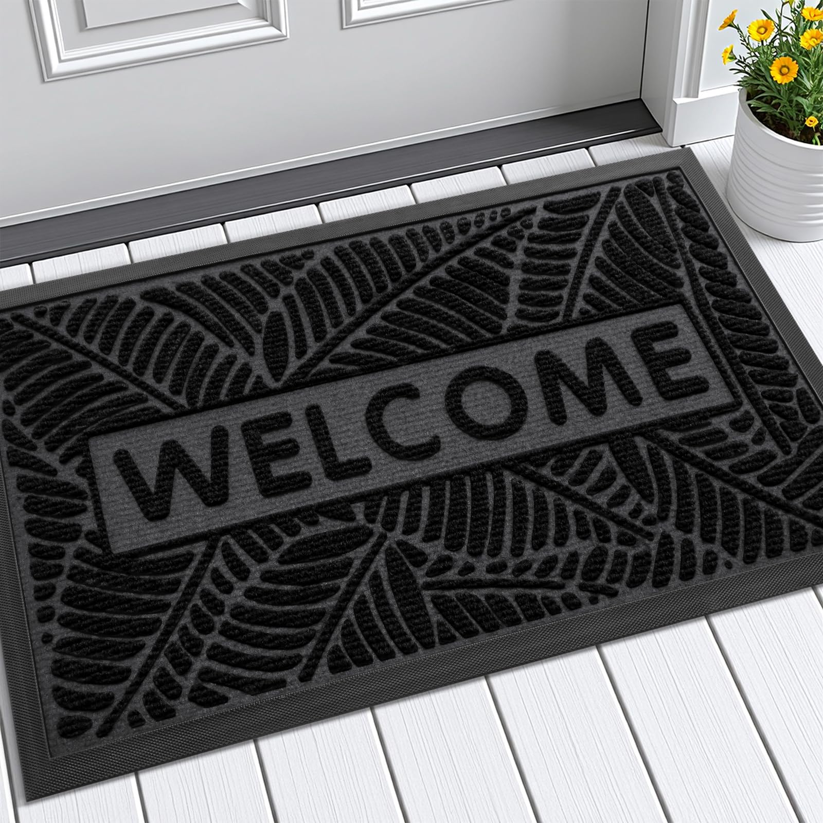 Smiry felpudo frontal mostrando diseño WELCOME y beneficio de bienvenida