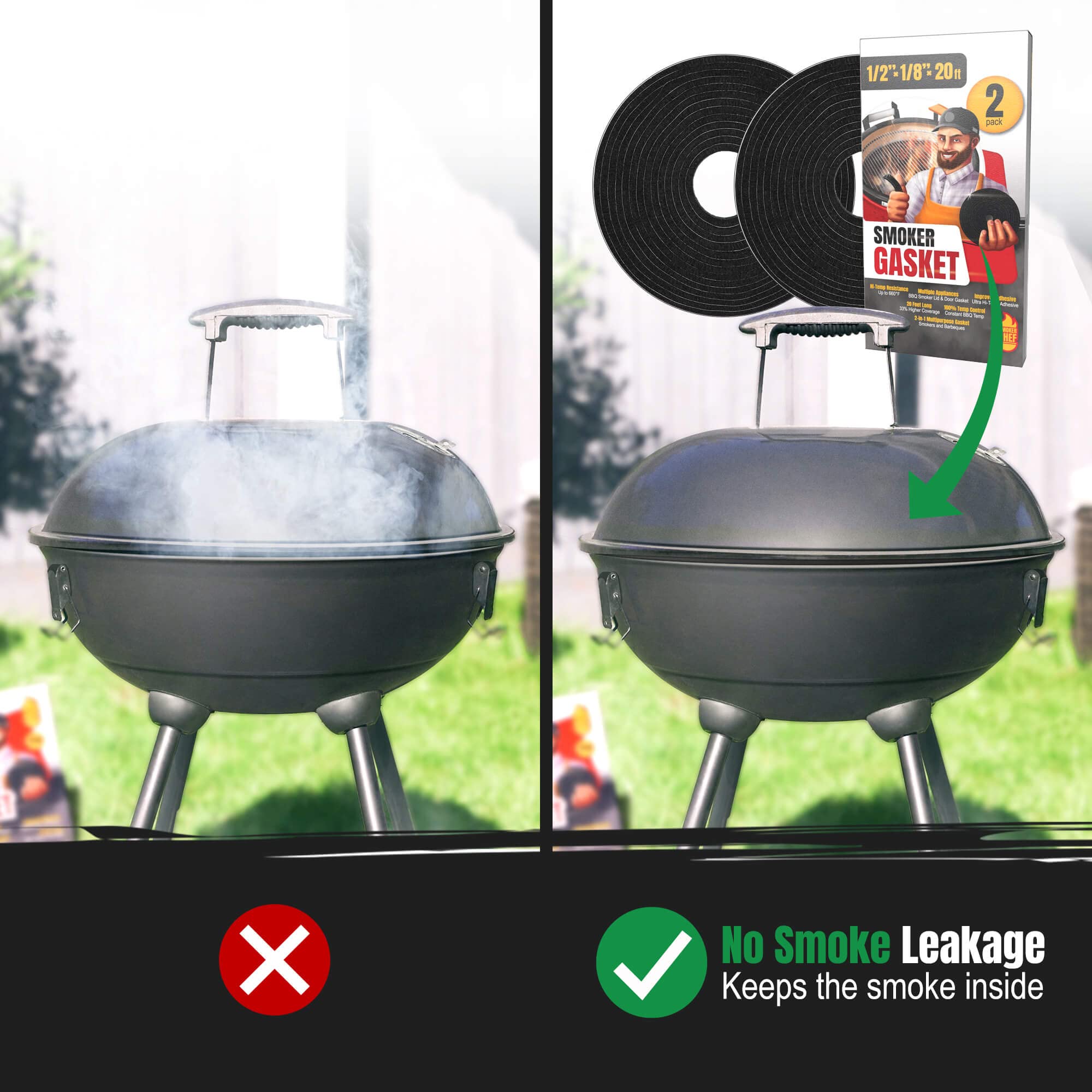 Smoker Chef comparación de talla con regla para ver cobertura de 10 pies