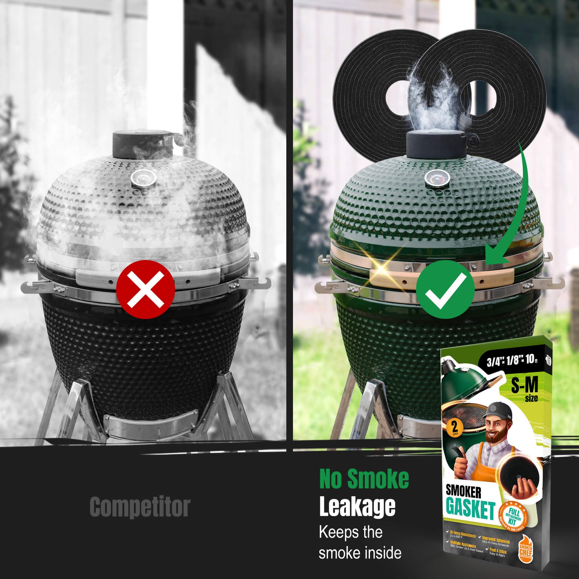 Smoker Chef rollo junto a regla para comparar tamaño y ajuste