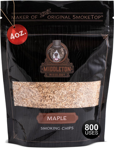 SmokeTop virutas maple frente del empaque mostrando portabilidad y aroma