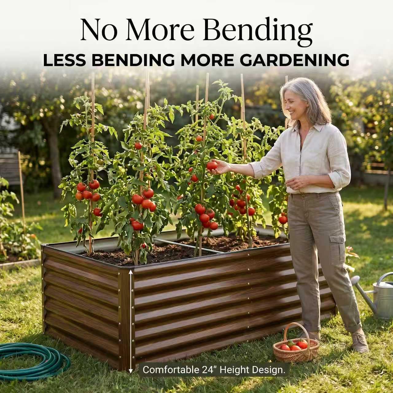 SnugNiture jardinera en patio con verduras y flores optimizando espacio de cultivo