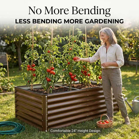 SnugNiture jardinera en patio con verduras y flores optimizando espacio de cultivo