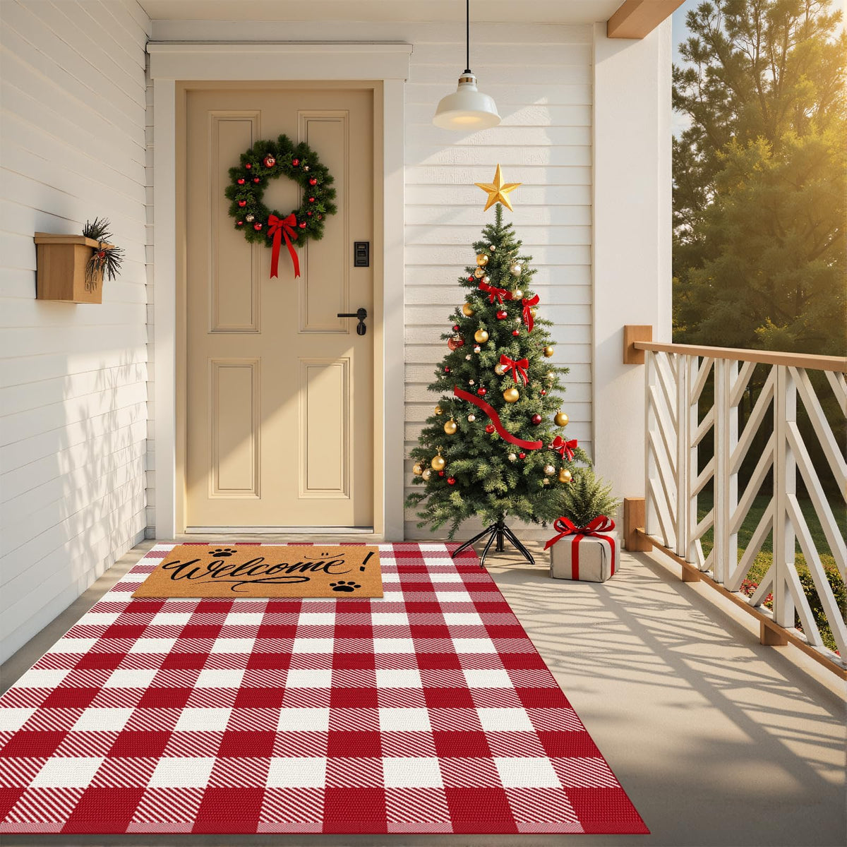 SofterCharm alfombra frontal con cuadros rojo blanco, añade estilo instantáneo