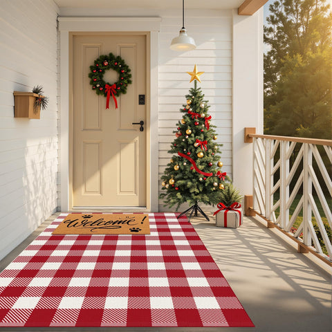 SofterCharm alfombra frontal con cuadros rojo blanco, añade estilo instantáneo