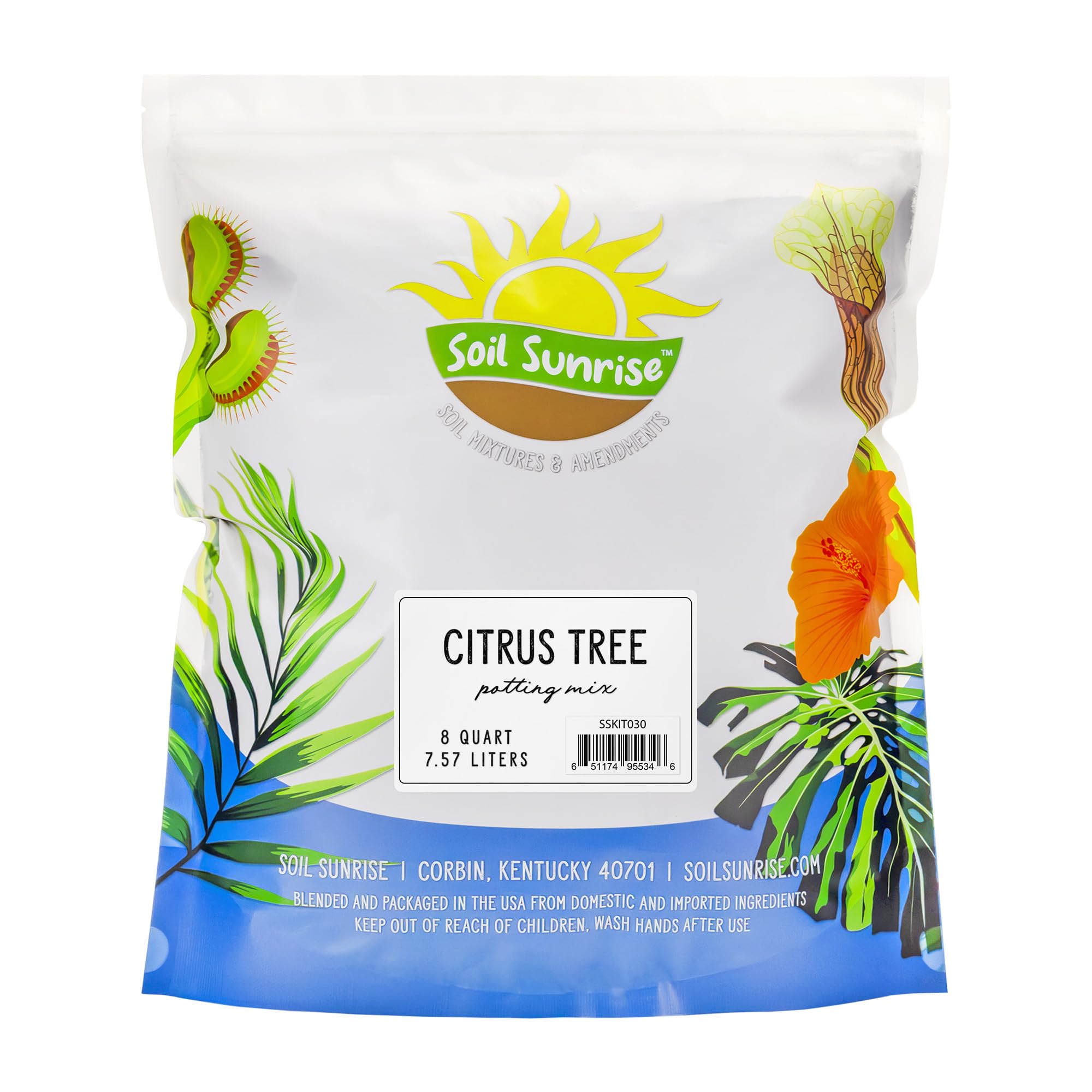 Soil Sunrise frente del paquete mostrando mezcla diseñada para cítricos y fácil uso