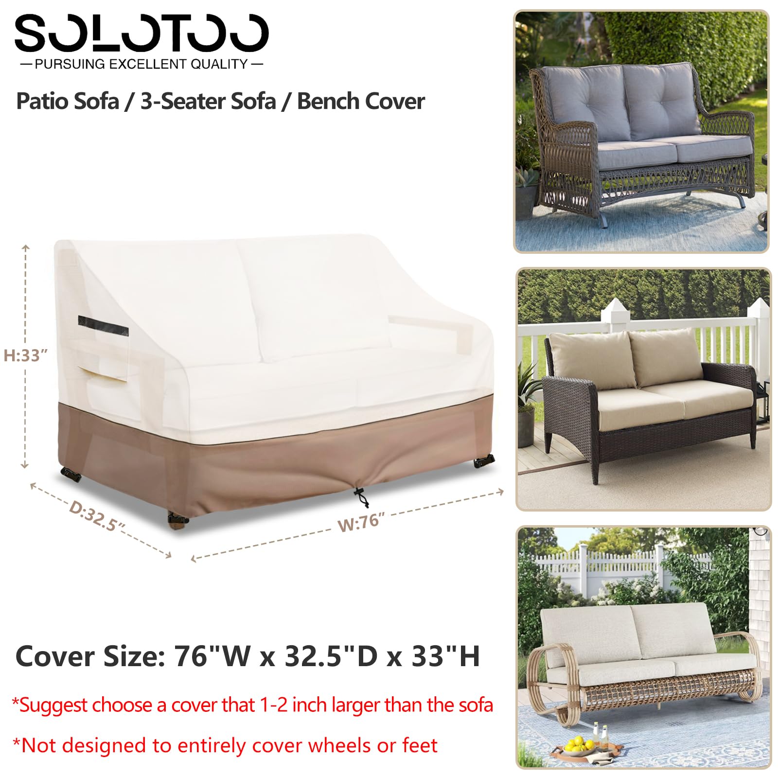 SoloToo funda colocada en sofá de patio, protege contra lluvia y polvo