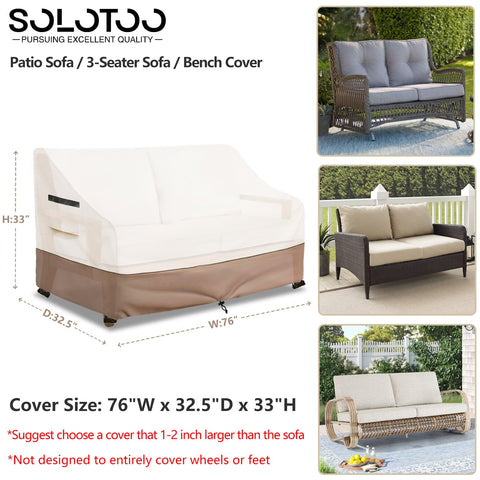SoloToo funda colocada en sofá de patio, protege contra lluvia y polvo