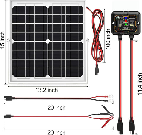 SOLPERK comparación de tamaño junto a una batería 12V para escala