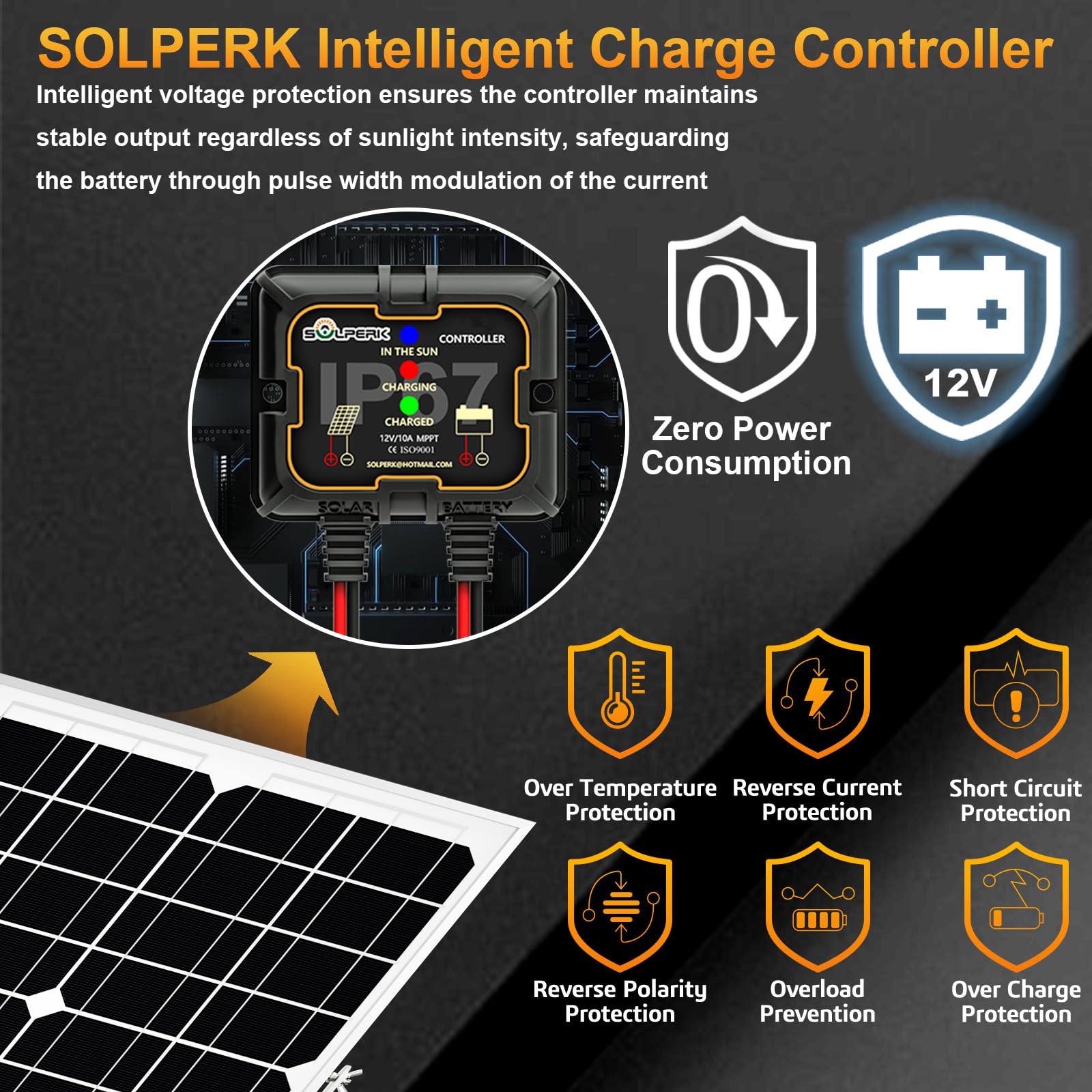 SOLPERK detalle de celda monocrystalline alta conversión energética