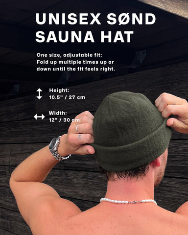 SØND gorra puesta en sauna para mayor confort y protección