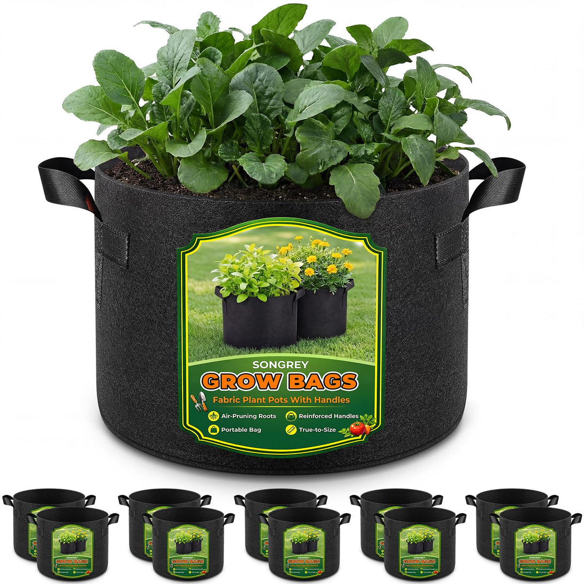 Songrey bolsa de cultivo frontal mostrando diseño y capacidad resistente