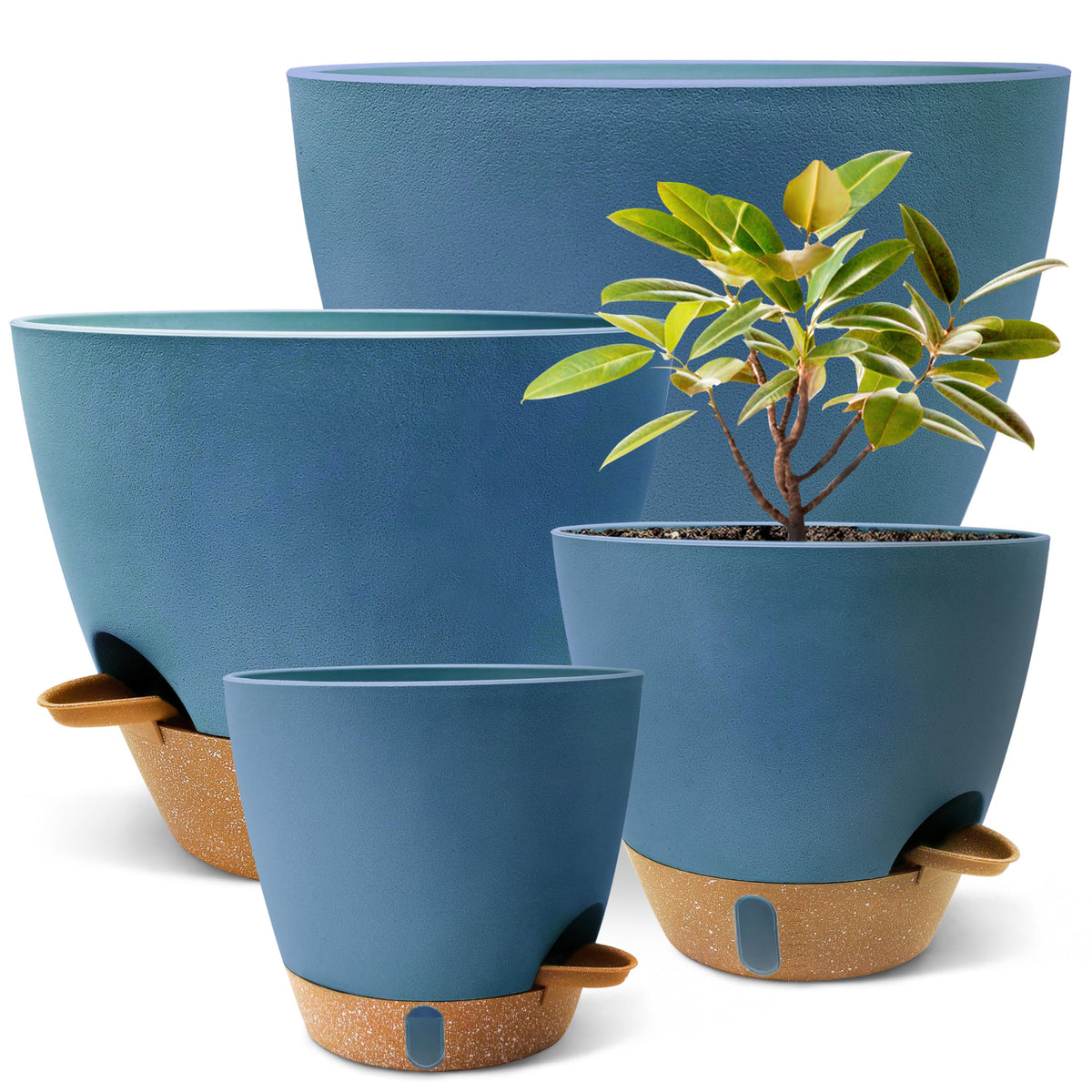 SORANGEUN maceta 12 pulgadas frontal con planta, diseño elegante y riego fácil