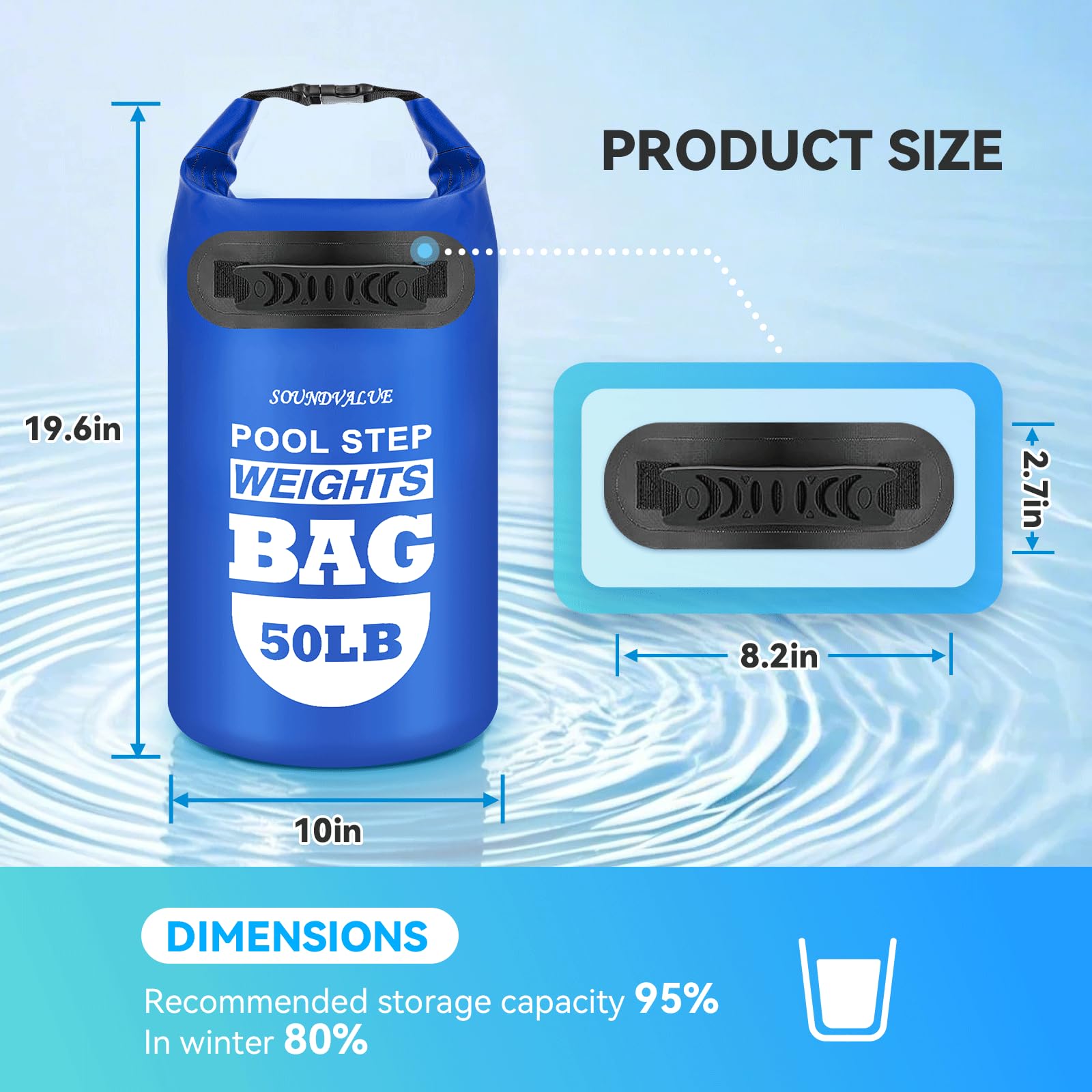 SOUNDVALUE bolsa colocada en escalera para piscina mostrando seguridad