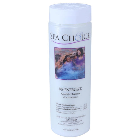 SpaChoice envase frontal mostrando la etiqueta y beneficio de clarificar agua