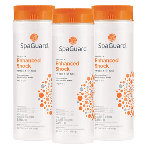 SpaGuard envase frontal de Enhanced Shock para spa con presentación clara y protección