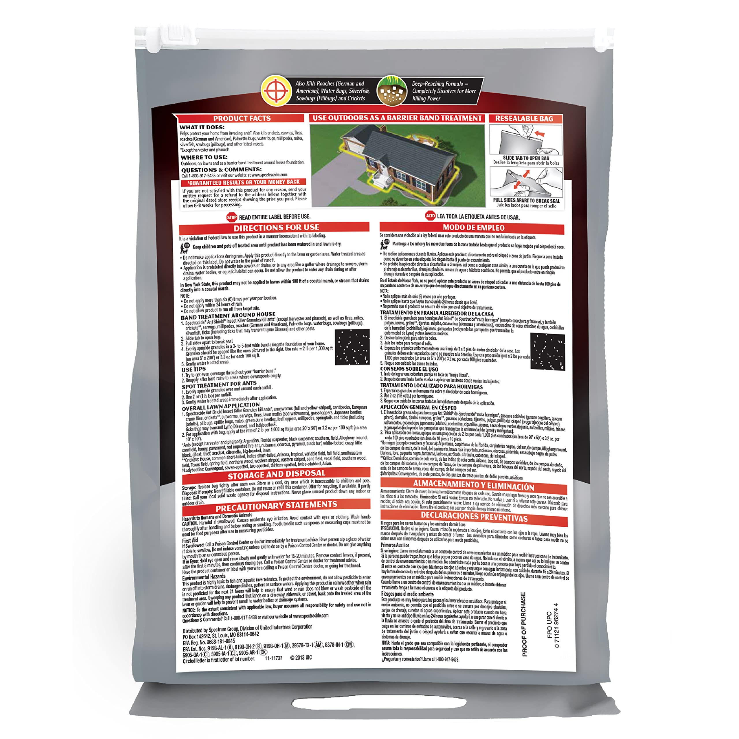 Spectracide etiqueta con instrucciones visibles y garantía de producto