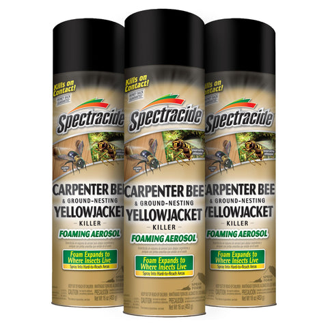 Spectracide aerosol frontal mostrando paquete de tres y facilidad de uso