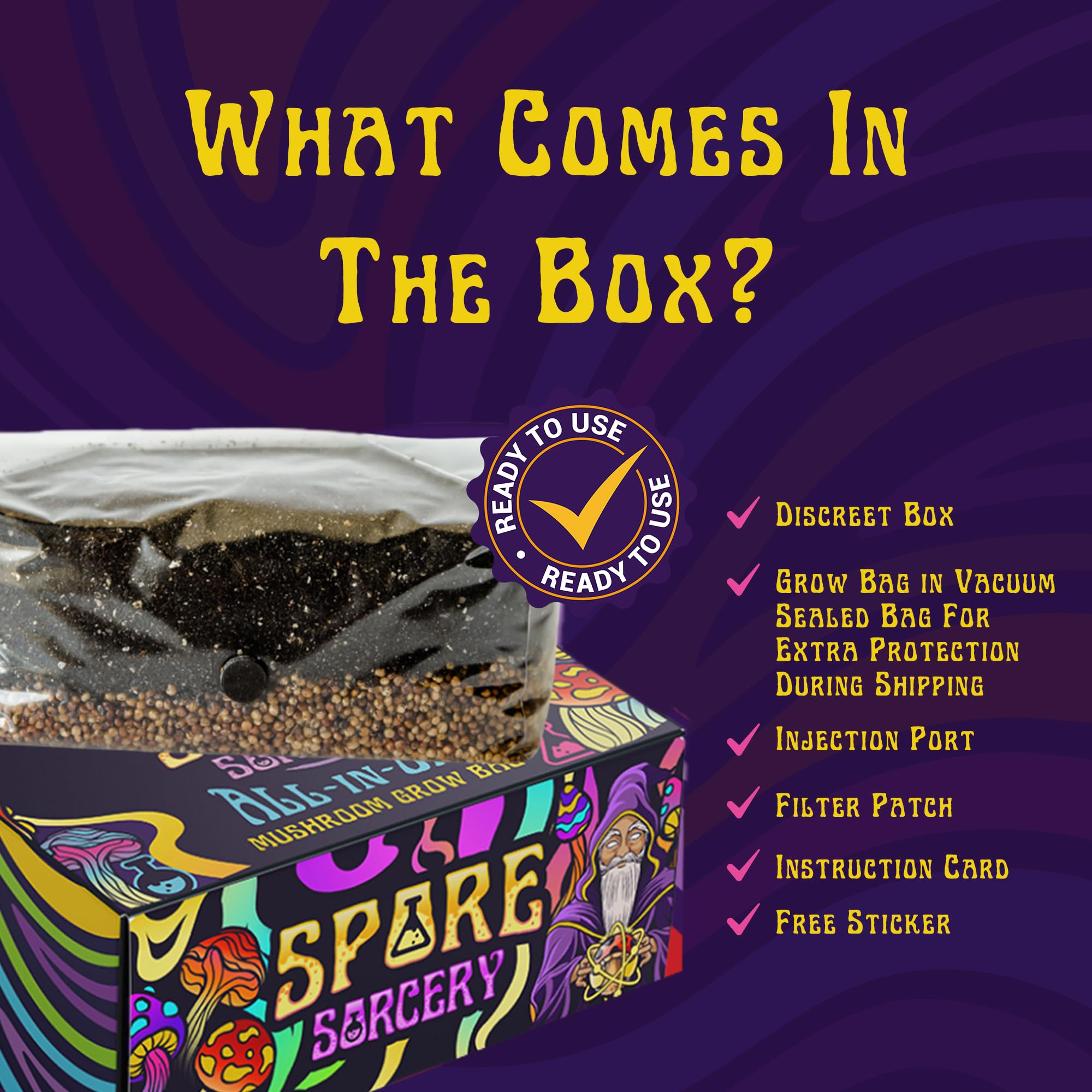 SPORE SORCERY bolsa con hongos en crecimiento mostrando alto rendimiento