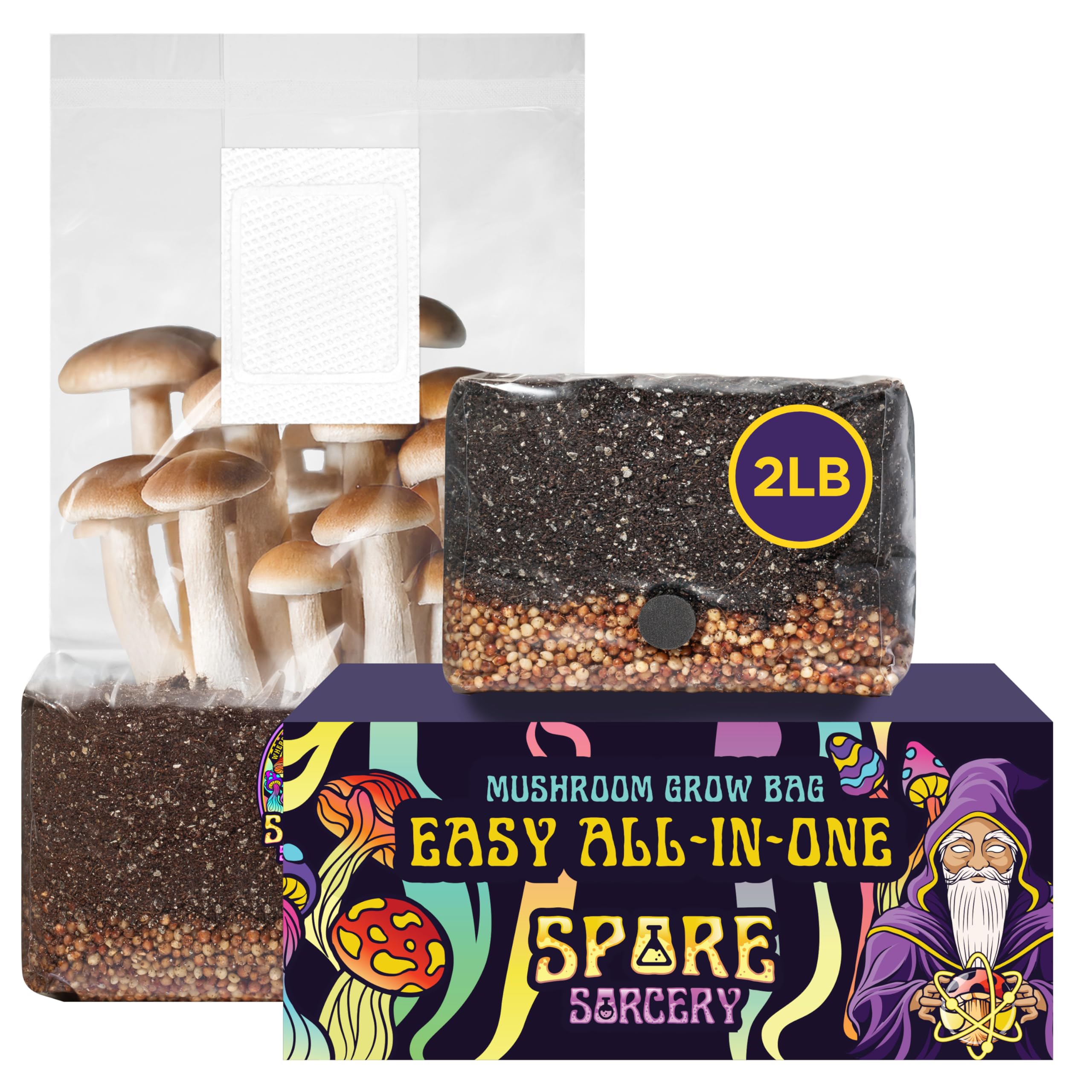 SPORE SORCERY frente de la bolsa mostrando diseño y beneficio esteril