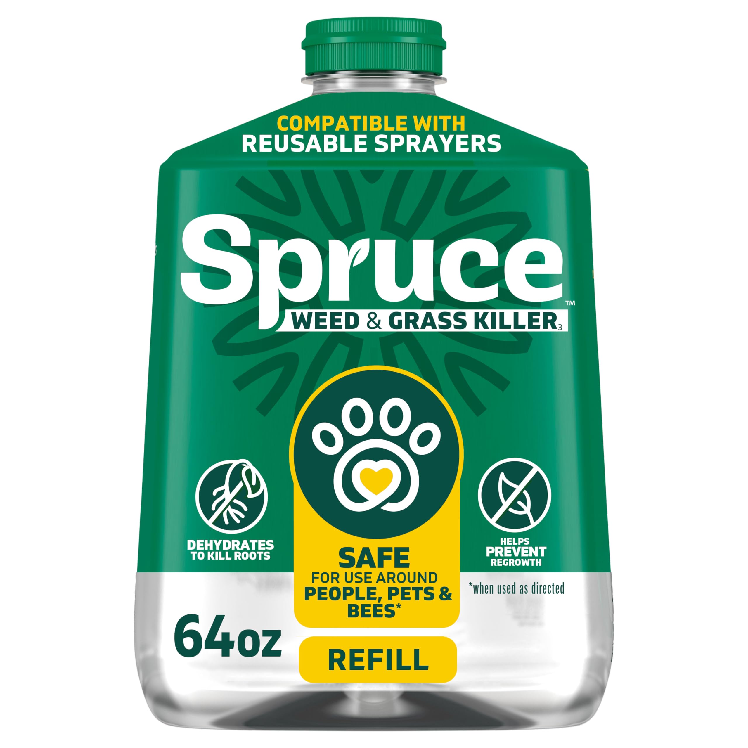 Spruce envase de 64 oz frente mostrando etiqueta clara y uso fácil