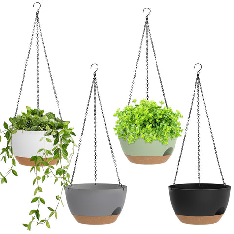 SQKH maceta colgante vista frontal con planta, solución autoriego estética