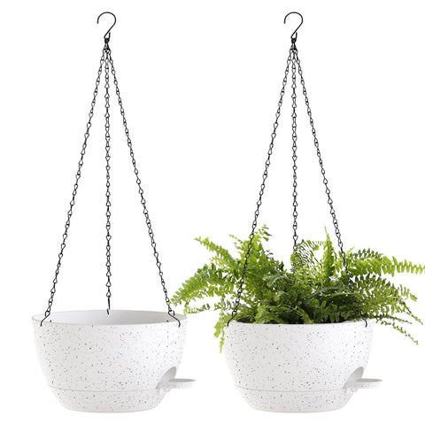 SQKH maceta colgante frontal blanca jaspeada, elegante y decorativa