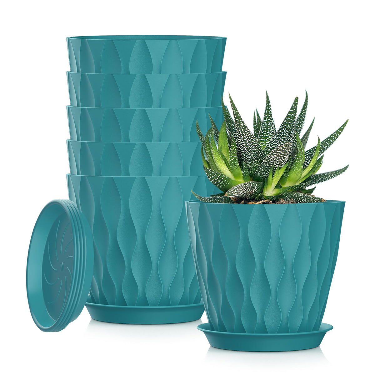 SQKH maceta frontal azul-verdosa mostrando diseño moderno y acabado mate