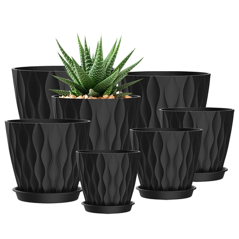 SQKH maceta frontal pack negro mostrando variedad de tamaños y diseño moderno