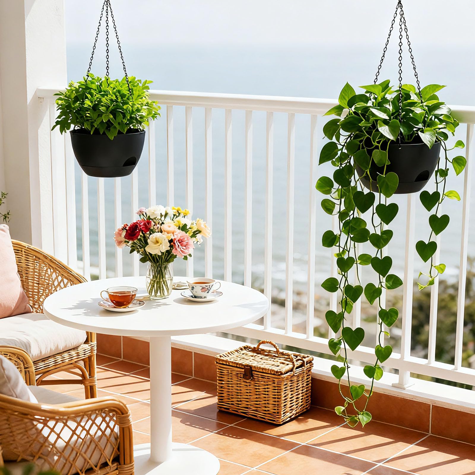 SQKH conjunto de macetas con diferentes plantas mostrando versatilidad decorativa