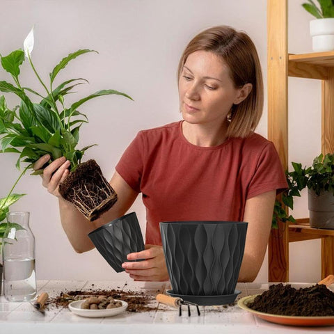 SQKH conjunto de macetas en estantería aportando decoración práctica