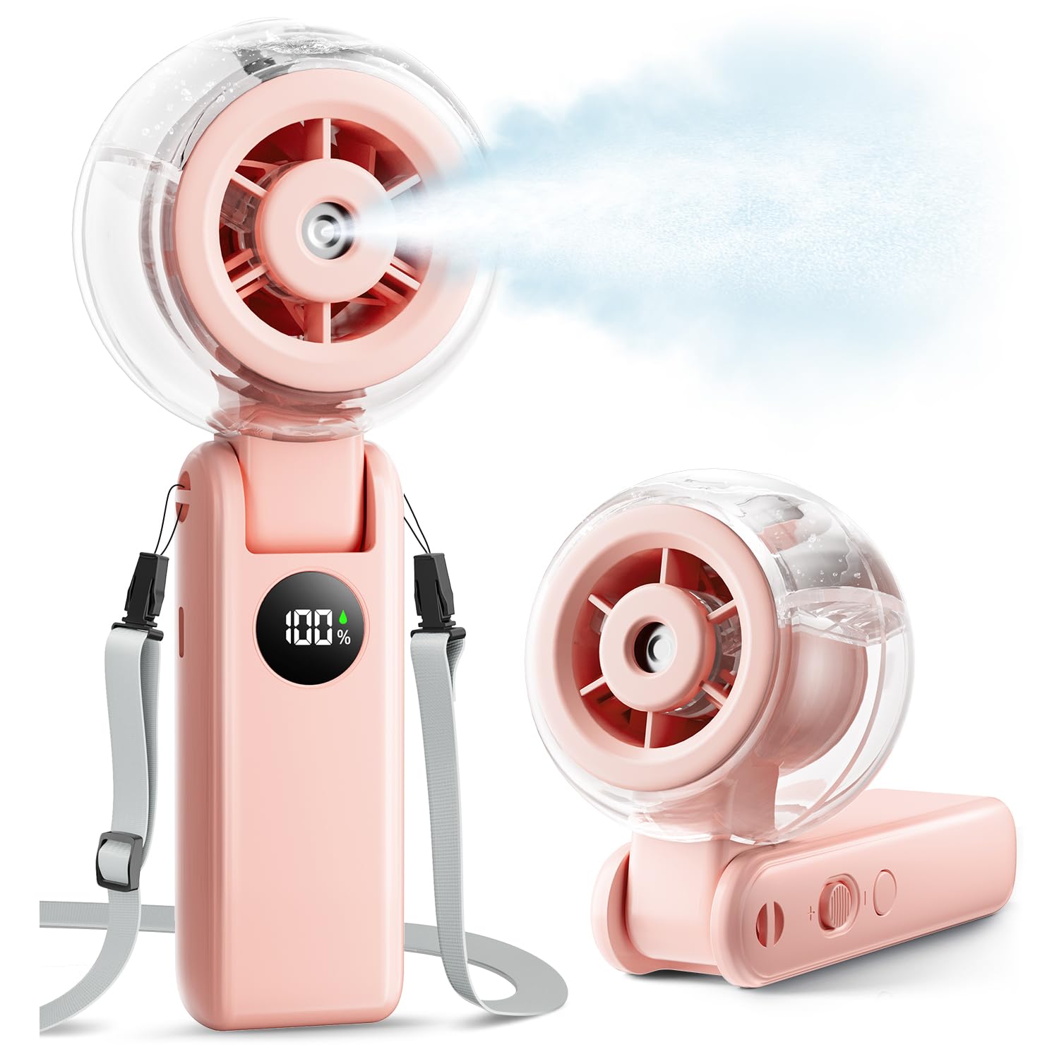 SSICAL vista frontal del ventilador rosa mostrando diseño compacto y portátil para viajes