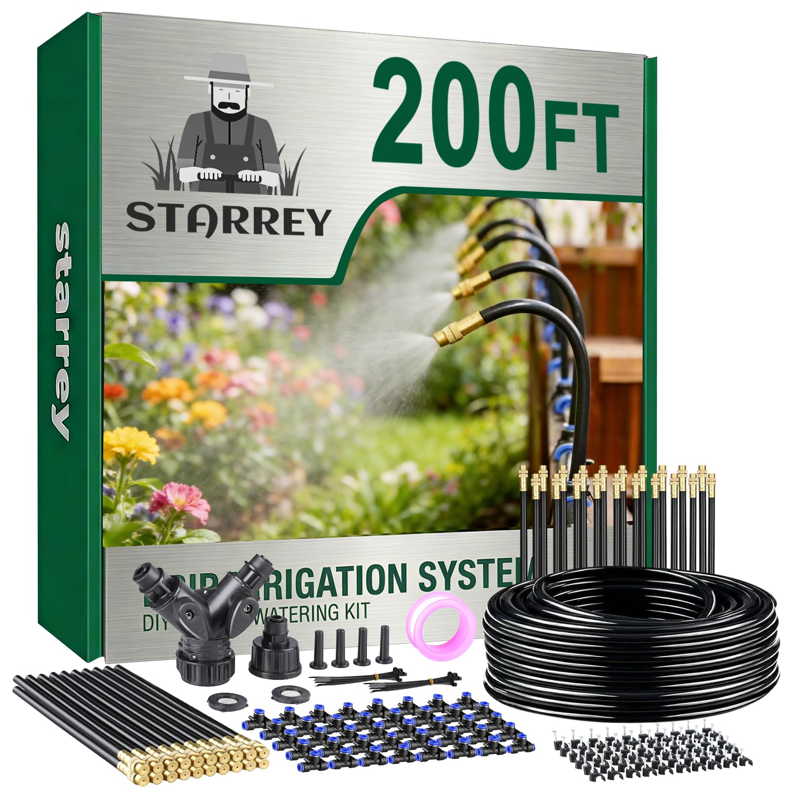 STARREY empaque del kit completo con cobertura de 200ft, organiza tu riego fácilmente