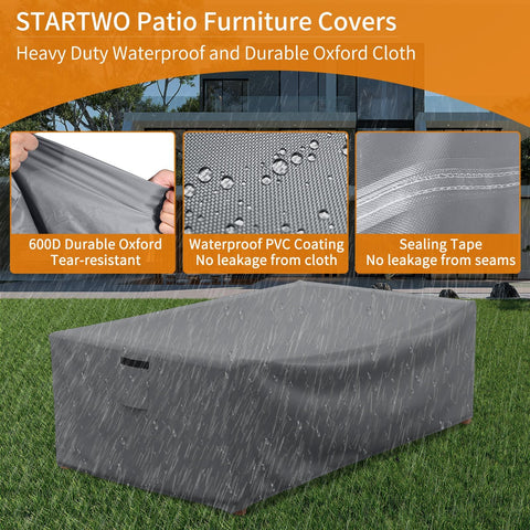 STARTWO funda colocada en terraza protegendo mesa y muebles contra lluvia