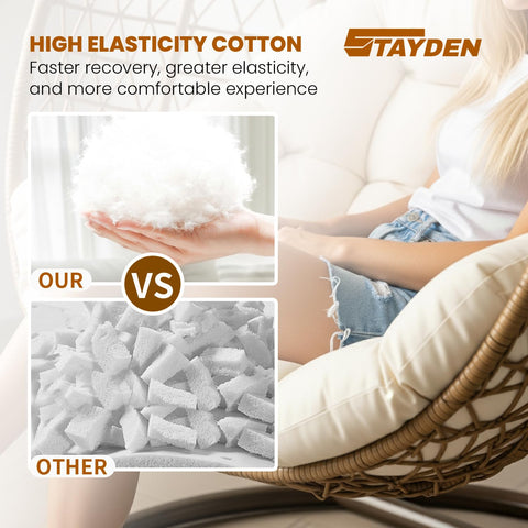 STAYDEN cojín instalado en silla Egg colgante ofreciendo confort inmediato