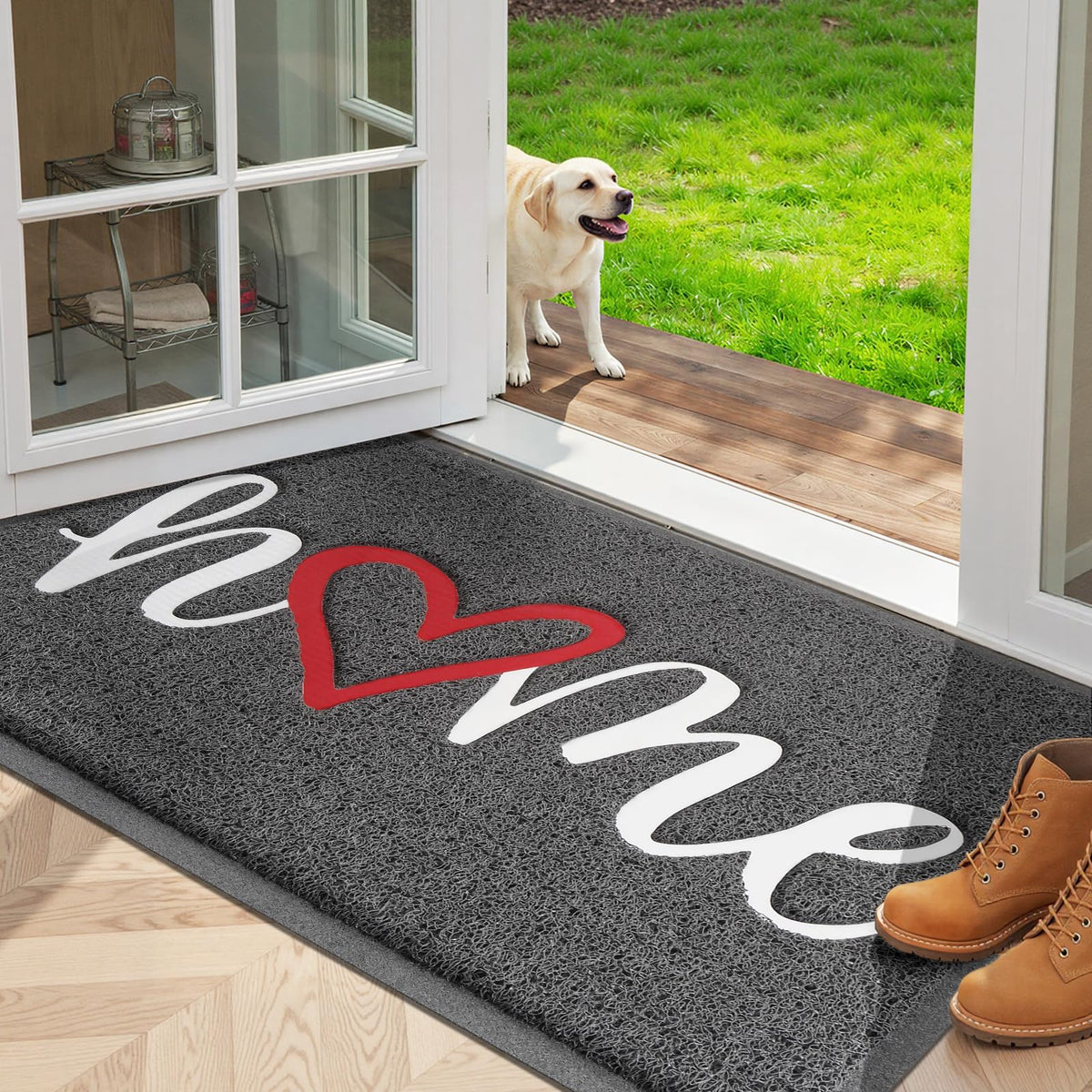 StepLively felpudo frontal 35x24 muestra diseño "home" y bienvenida