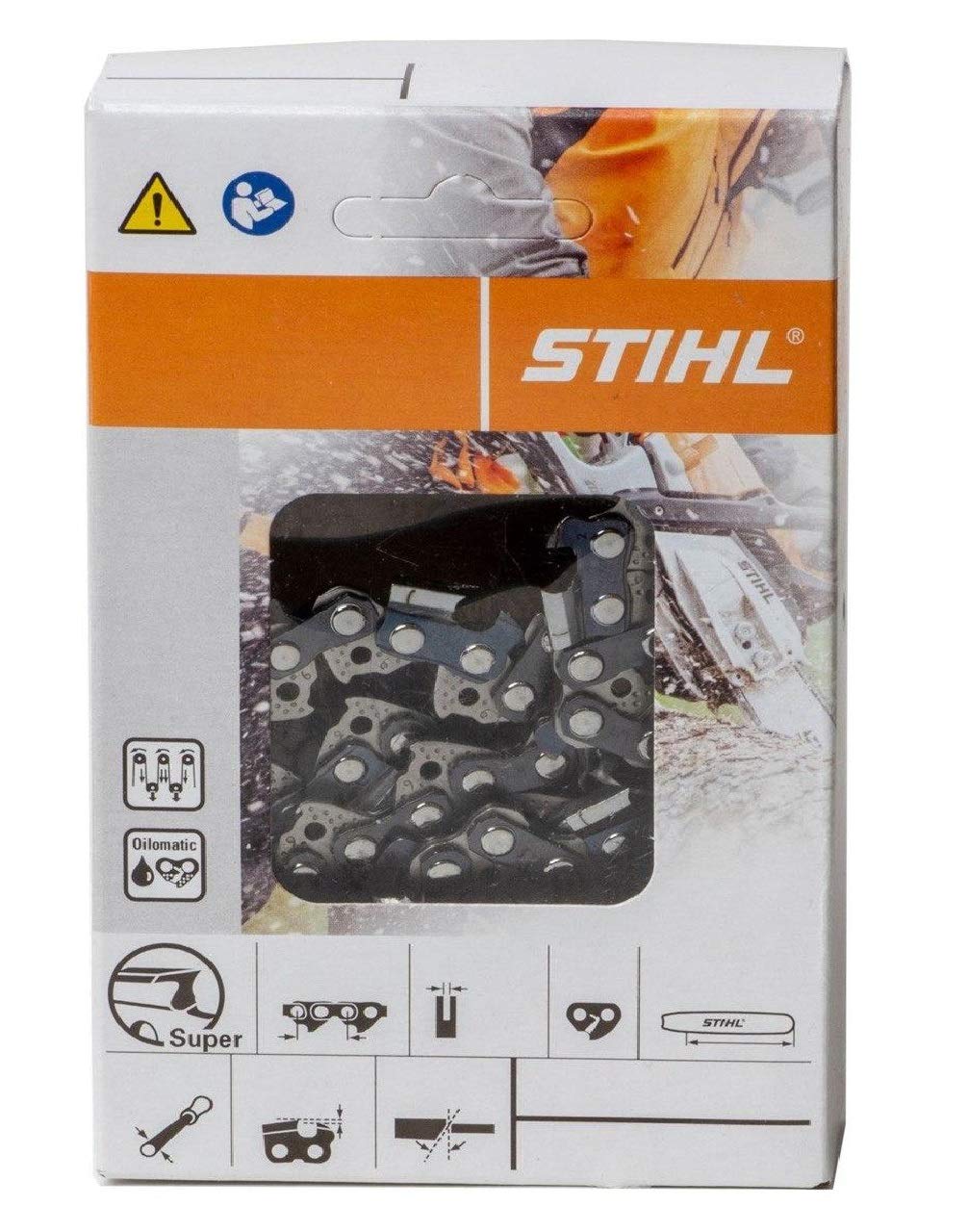 Stihl close-up del eslabón conductor instalado en barra de 16" para corte controlado