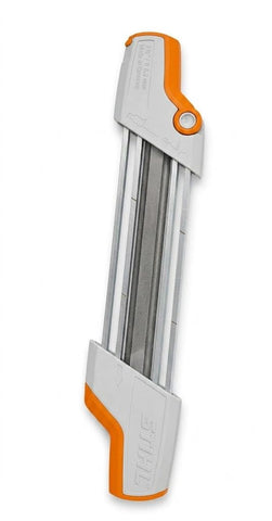 Stihl Easy File vista frontal con soporte sólido y fácil alineado