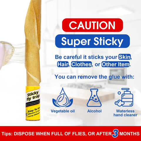 Stingmon tira colgada en cocina atrapando moscas, beneficio reducción de insectos