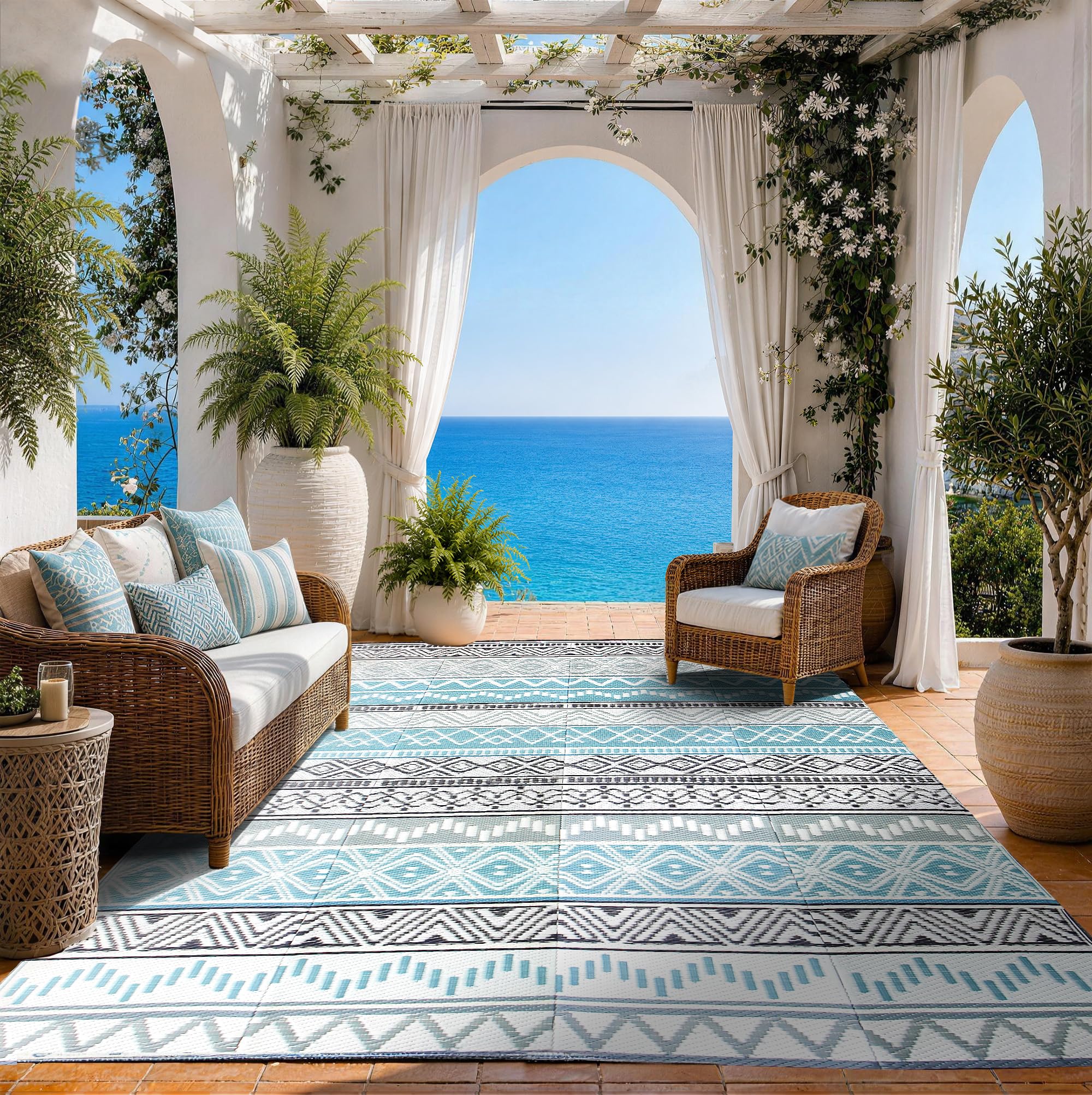 Strickland Home alfombra frontal azul y gris, aporta estilo resistente