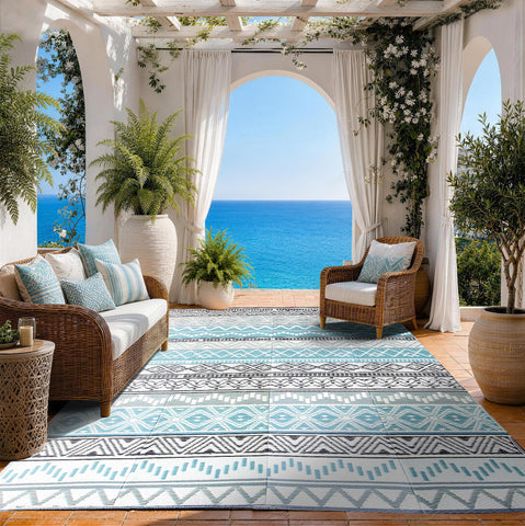 Strickland Home alfombra frontal azul y gris, aporta estilo resistente
