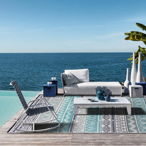 Strickland Home alfombra reversible lado azul, muestra color estable al sol