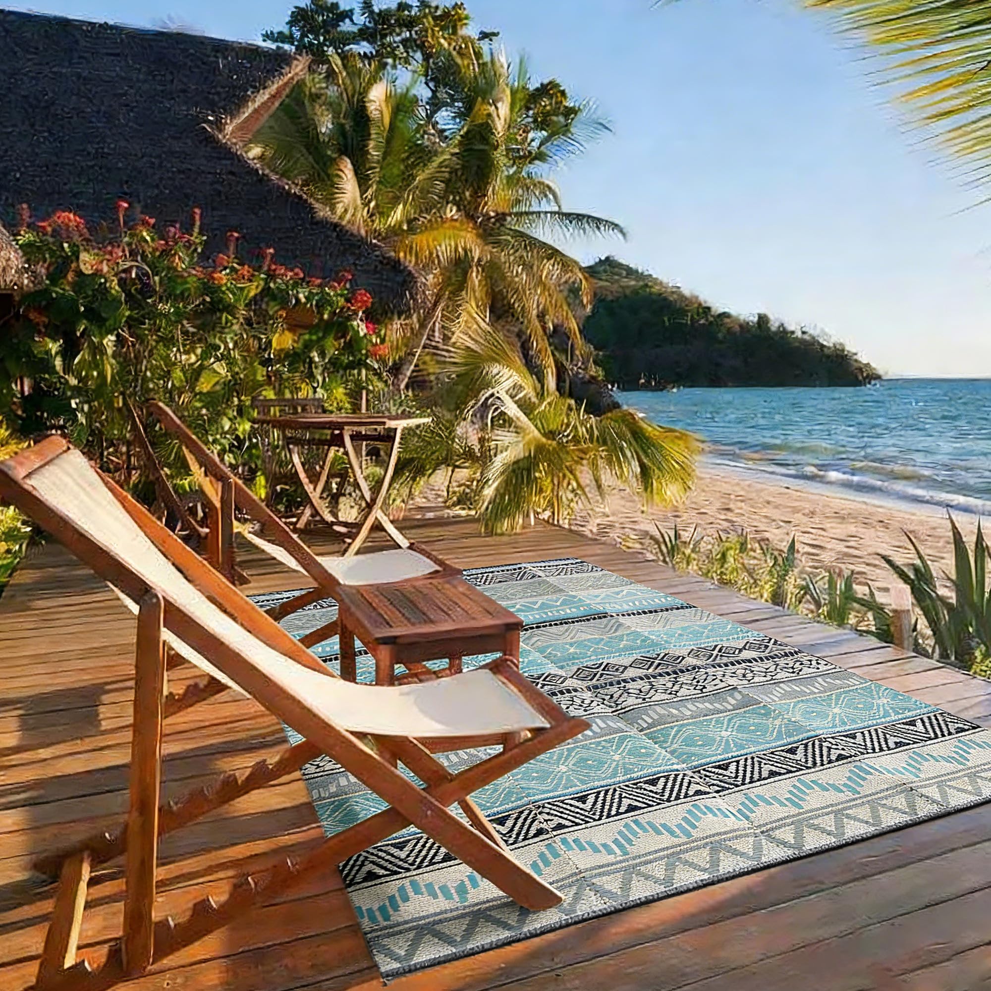 Strickland Home 5x8 comparada con muebles, muestra escala real