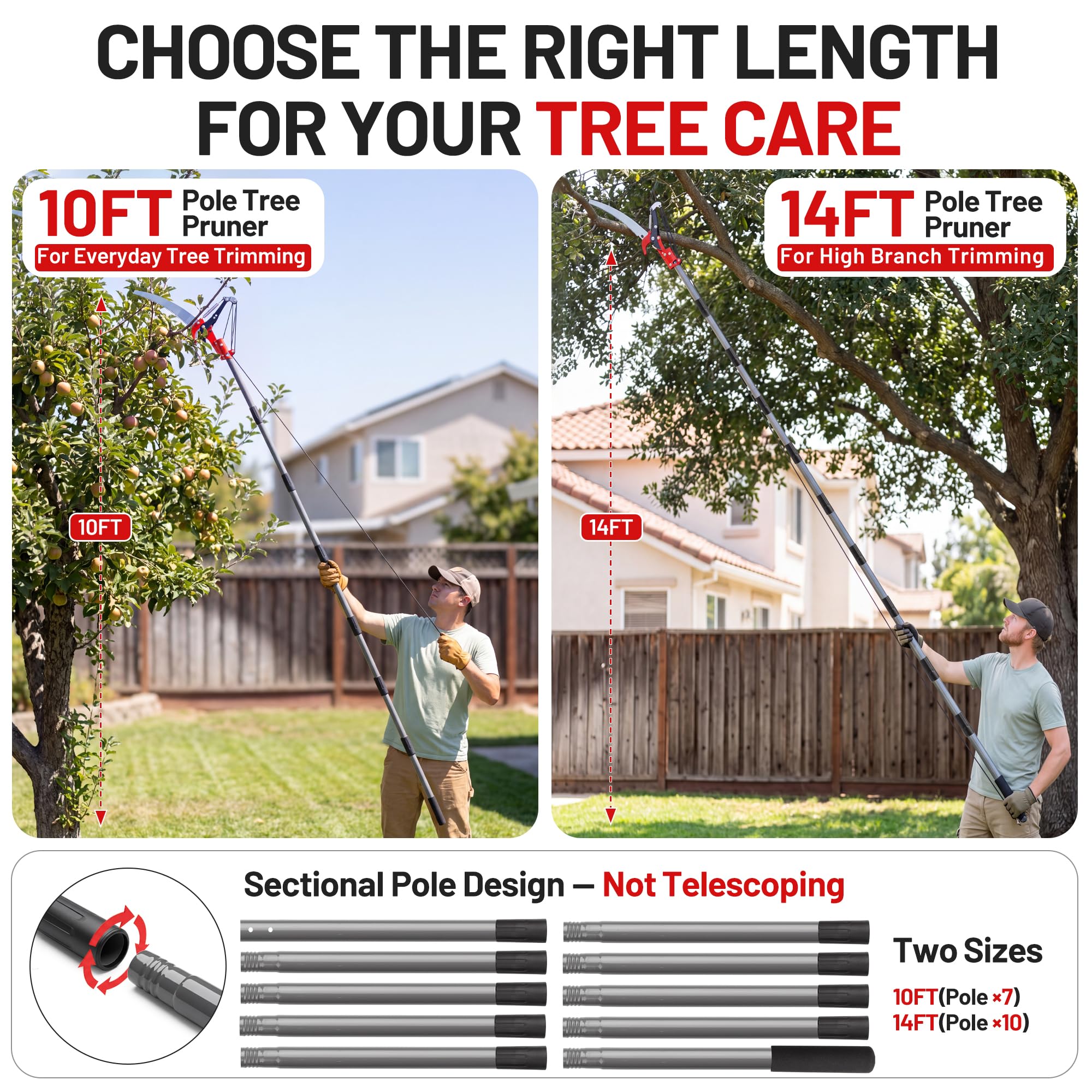 Suchtale poste extendido a 10 ft para alcanzar ramas altas con seguridad