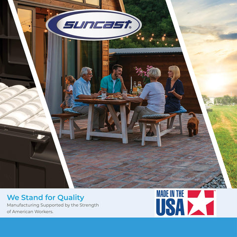 Suncast interior del compartimento con accesorios protegidos y accesibles